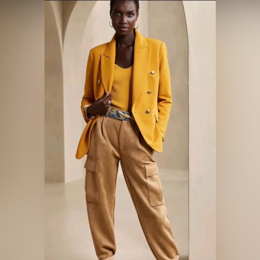 Banana Republic Honeycomb Captain's Blazer Mustard Yellow Gold Buttons